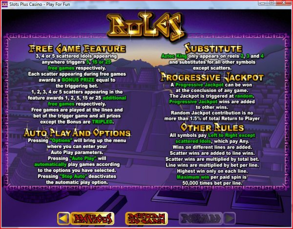 Rules of Aztec's Treasure Slots by RealTime Gaming