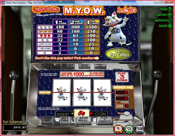 Screenshot of Lucky Cat Operation M.Y.O.W. Slots from RealTime Gaming