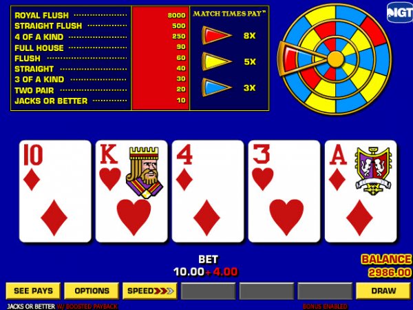 Game King Match Times Pay Jacks Or Better Video Poker