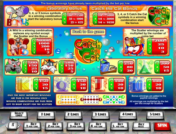 Catch The Cat Slot pay Table