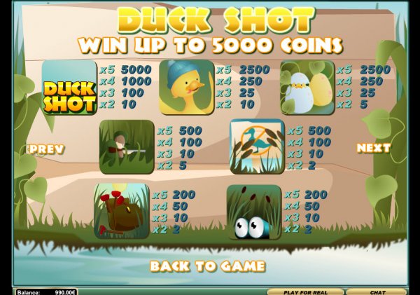 Duck Shot Slot Pay Table