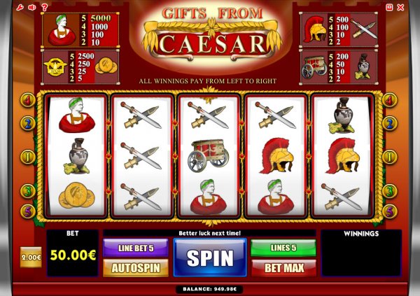 Gifts From Caesar Slot Game Reels and Pay Table