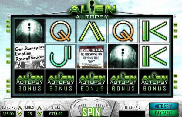Alien Autopsy Slot Game Reels