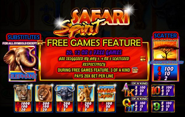 Safari Spirit Slot Pay Table