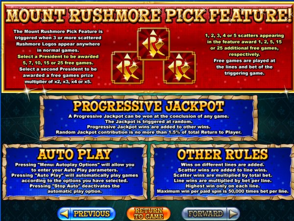 Rushmore Riches Slot Features
