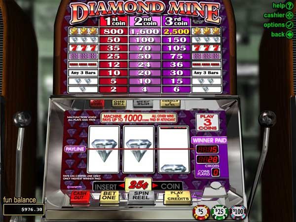 Screenshot of Diamond Mine Slots from RealTime Gaming