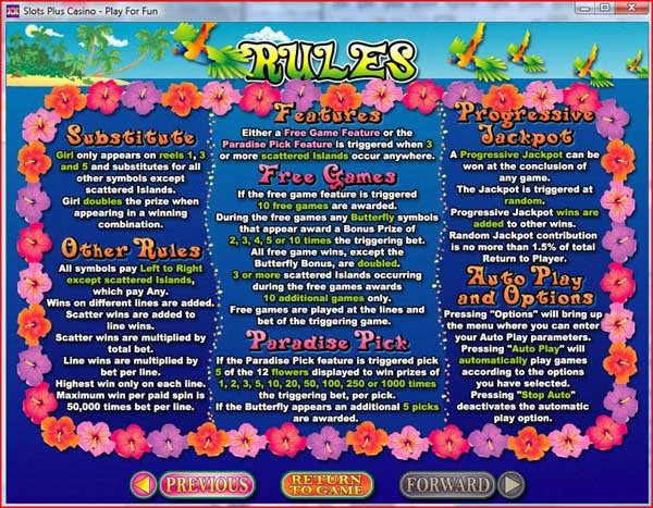 Rules of Paradise Dreams Slots by RealTime Gaming