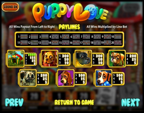 Puppy Love Slot Pay Table