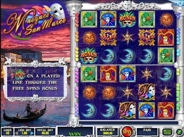 The Masques of San Marco Slot Game Reels