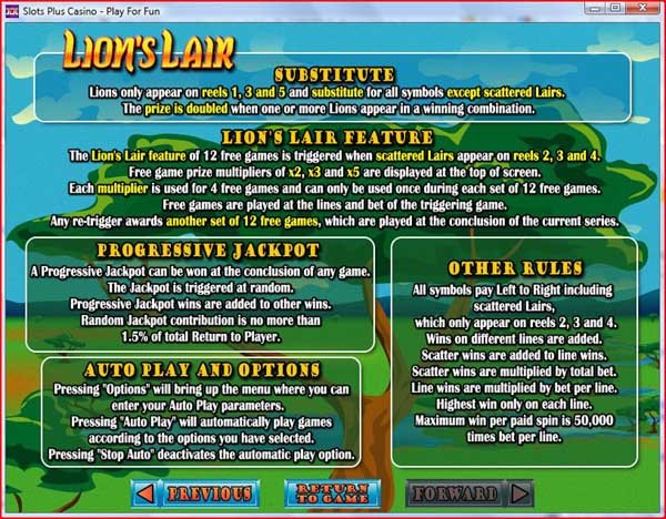 Rules of Lion's Lair Slots by RealTime Gaming