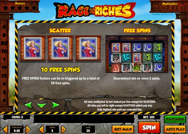 Rage to Riches Slot Free Spins Feature