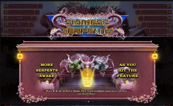 Siamese Serpents Video Keno Game Feature