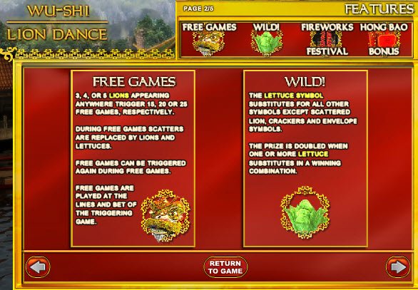 Wu-Shi Lion Dance Slot Game Features