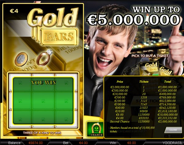 Gold Bars Scratch Card Pay Table
