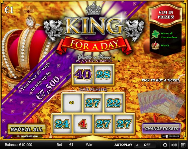 King For a Day Video Scratch Card Game 