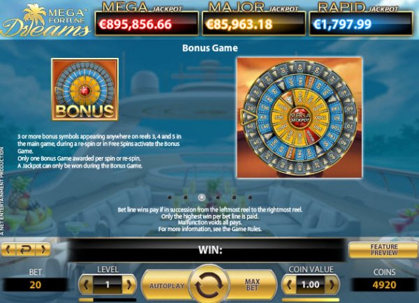 Mega Fortune Dreams Slot Pay Table