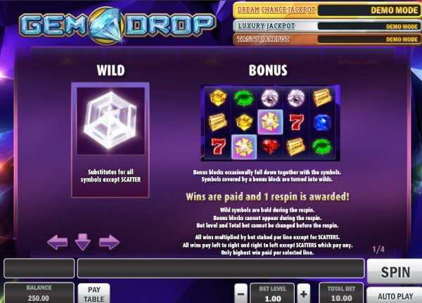 Gem Drop Slot Bonus Features