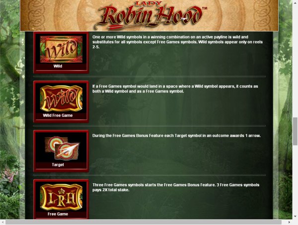 Lady Robin Hood Slot Special Symbols