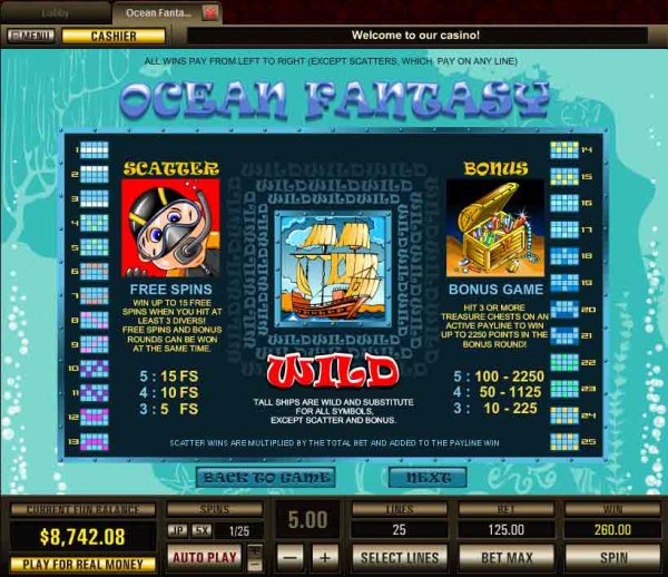 Paytable Page 2 Ocean Fantasy Slots from Net Entertainment.