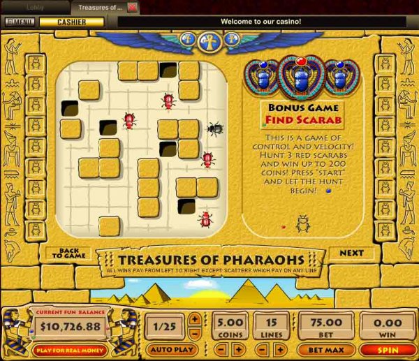 Bonus Round from Treasures of Pharaohs Slots from Net Entertainment.
