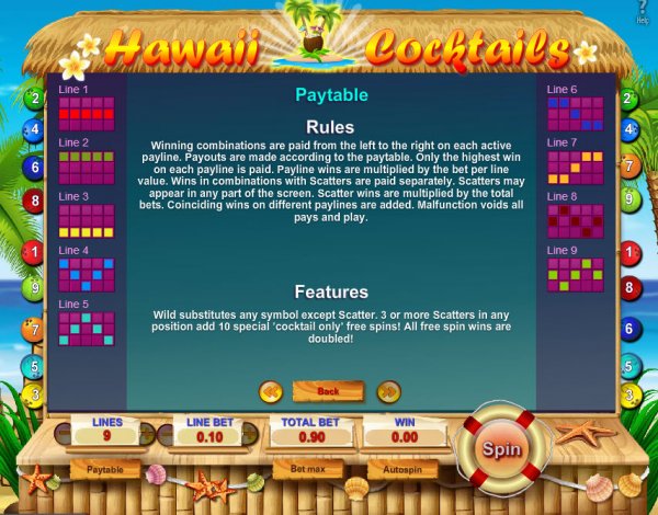 Hawaii Cocktails Slot Game Rules