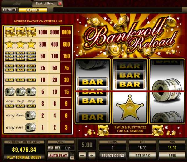 Screenshot of 1 payline Bankroll Reload Slots from Top Game