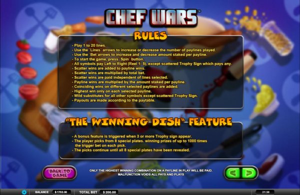 Chef Wars Slot Game Rules