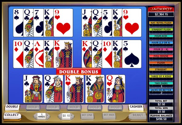 Five Hand Double Bonus  Cash Grab Video Poker Game