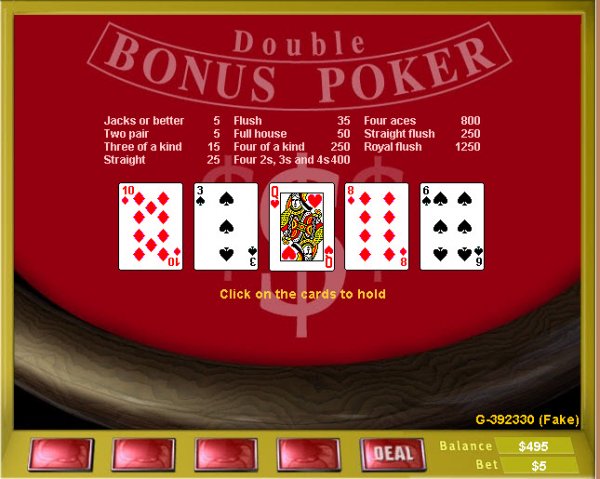 Single Hand Double Bonus  Video Poker Game