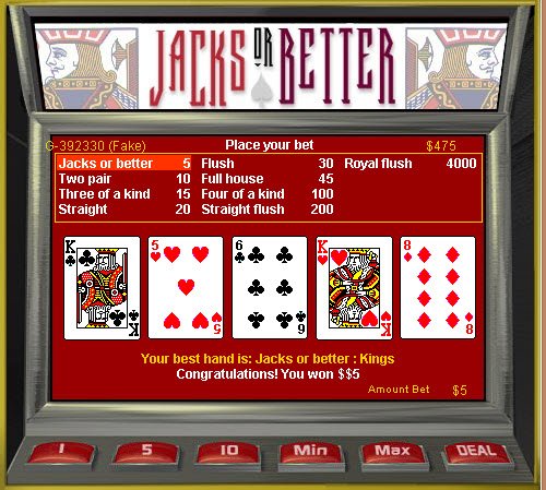 Single Hand Jacks or Better Video Poker Game