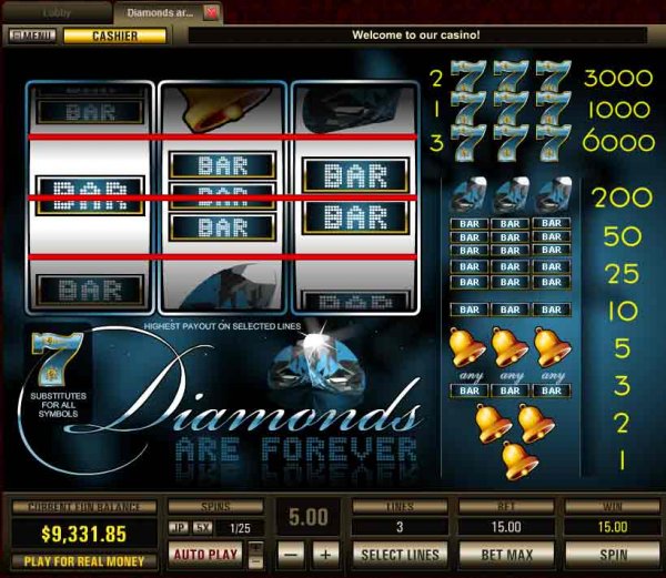 Screenshot of Diamonds Are Forever Slots from Top Game