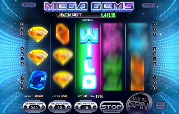 Mega Gems Progressive Slot Game Reels