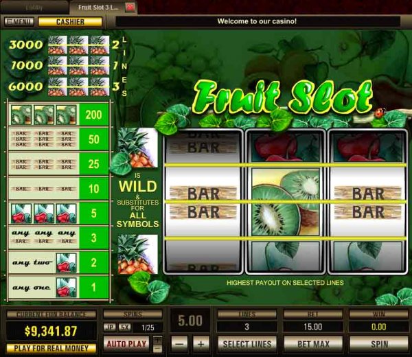 Screenshot of 3 payline Fruit Slot (3 reels) from Top Game