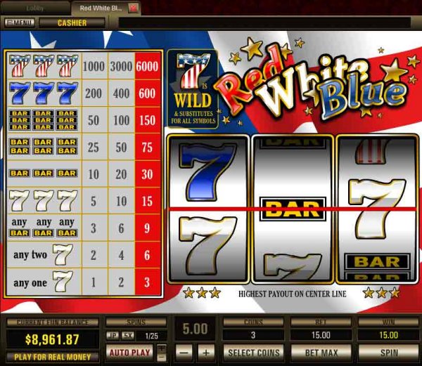 Screenshot of Red White Blue Slots from Top Game