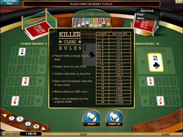 Screenshot of Killer Clubs Rules by Microgaming