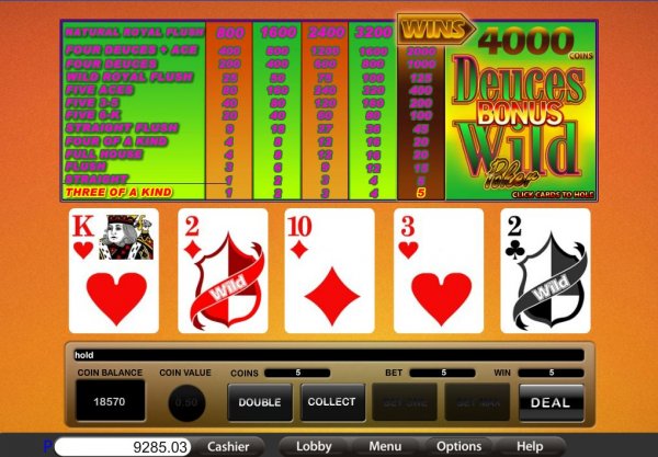 video poker single play deuces wild bonus