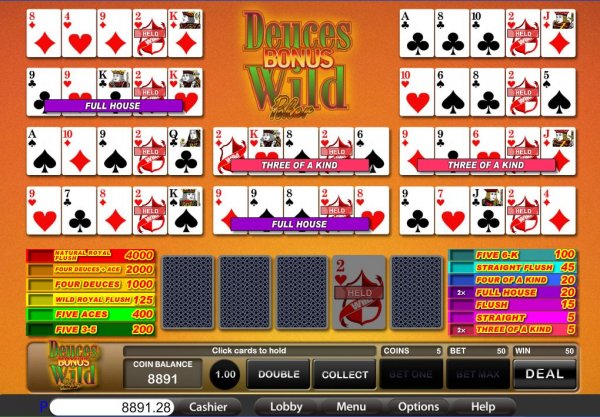 deuces wild bonus poker payouts