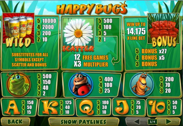 Happy Bugs Paytable