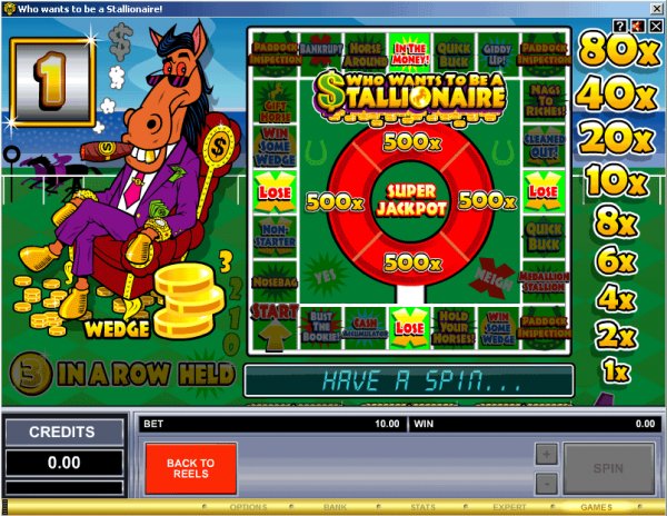 Screenshot of the feature game in Who Wants to be a Stallionaire by Microgaming