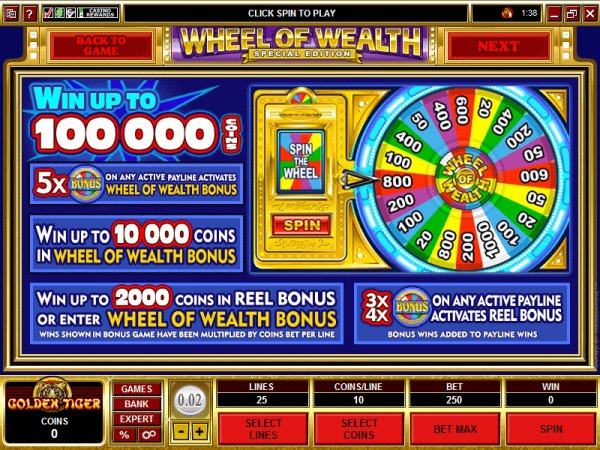 Wheel of Wealth payout tables