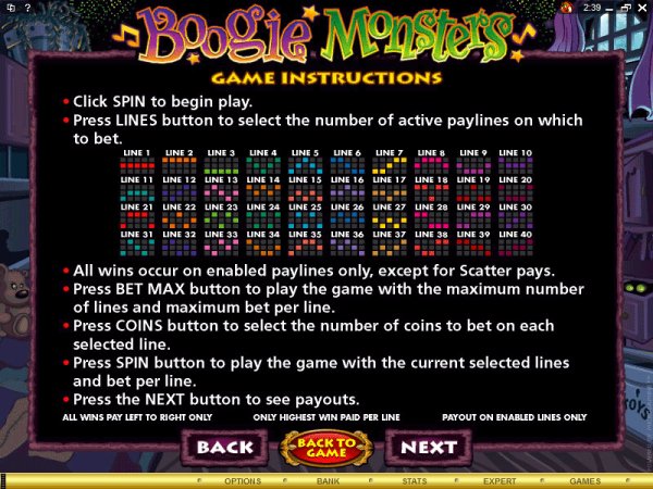 Instructions for winning Boogie Monster slots