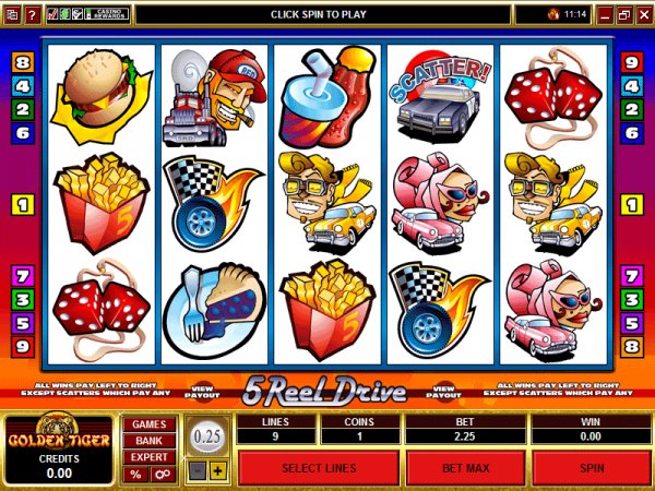 View of the 5 Reel Drive slots by Microgaming