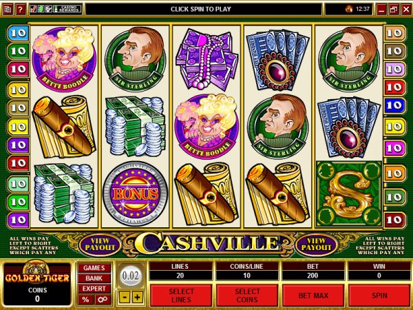 The video screen from Cashville Slots