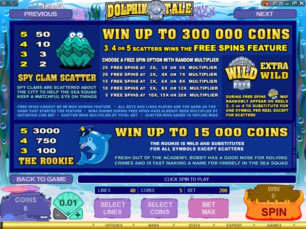 Preview Dolphin Tale slots paytable