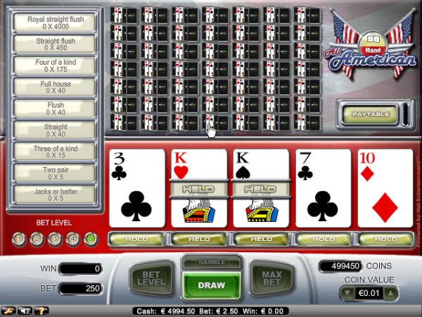 All American Video Poker 50 Hand