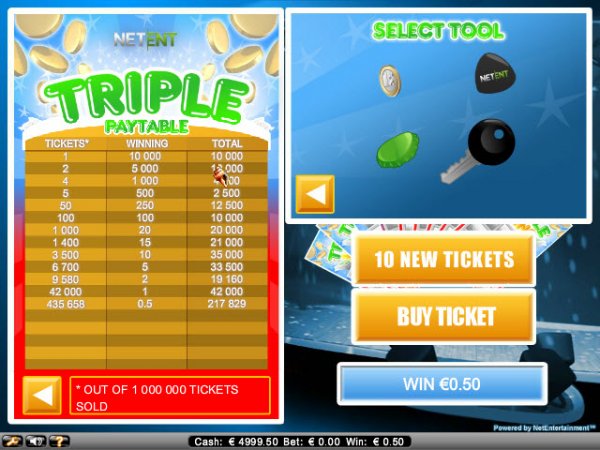 Triple Wins Pay Table