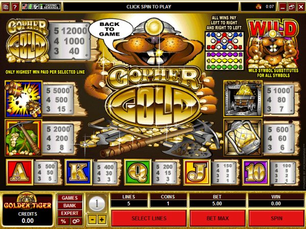 Gopher Gold slots pay-out table