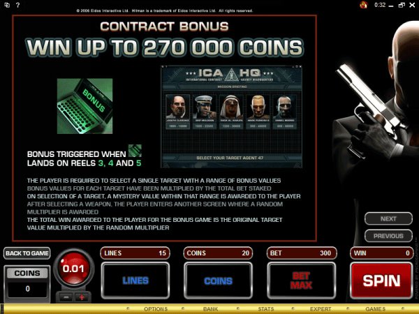 Payout chart for the popular Hitman Video Slots