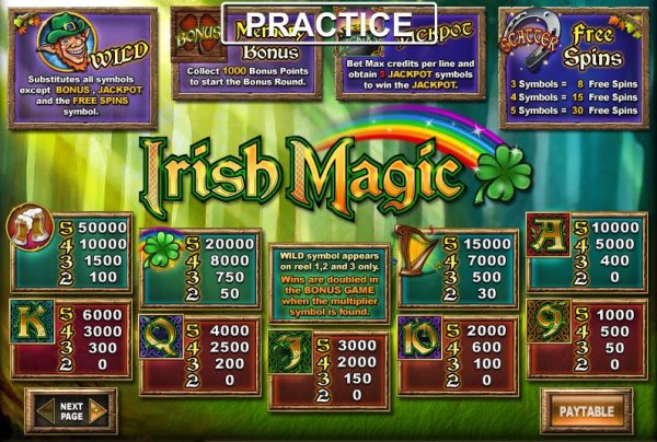 Irish Magic pay table