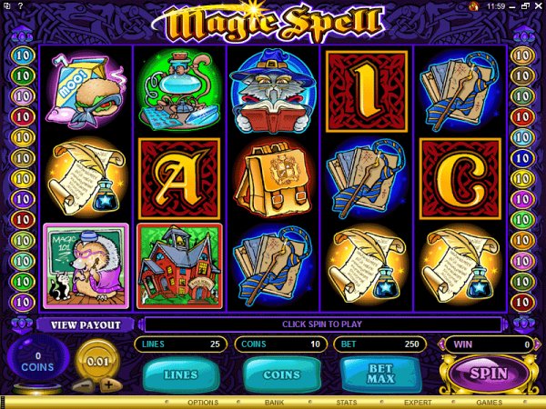 View of the slot reels in Magic Spell